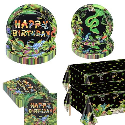 122Pcs Reptile Party Dekorationen Teller Reptile Geburtstag Party Dekorationen Teller Servietten Wildlife Tischdecke für Dschungel Safari Eidechse Sumpf Reptile Geburtstag Party Zubehör, servieren 40 von PTECDROTS