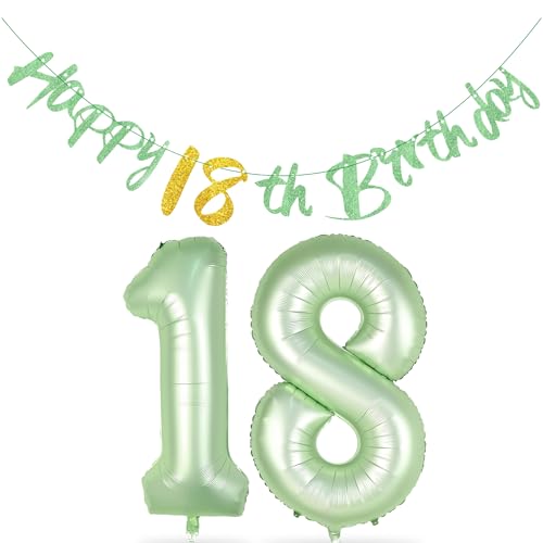 Alles Gute zum 18. GeburtstagBanner - Salbei grün 18. Geburtstag Dekorationen Glitter glücklich 18 Jahre alt Girlande, Folie 18 Ballon Zahlen für Mädchen Jungen Salbei grün Geburtstag Dekorationen Alles Gute zum 18. GeburtstagBanner - Salbei grün 18. Geburtstag Dekorationen Glitter glücklich 18 Jahre alt Girlande, Folie 18 Ballon Zahlen für Mädchen Jungen Salbei grün Geburtstag Dekorationen von PTECDROTS