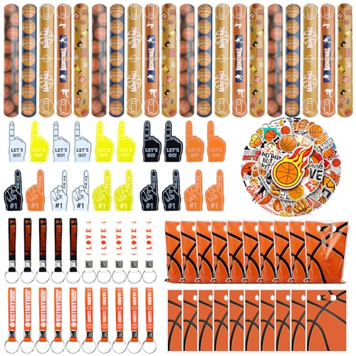 PTECDROTS Basketball-Party-Dekorationen – inklusive Basketball-Schlüsselanhänger, Basketball-Geschenktüten, Schlagarmbänder, Basketball-Aufkleber, Mini-Schaumstoff-Finger für Jungen, Fans, Sport von PTECDROTS