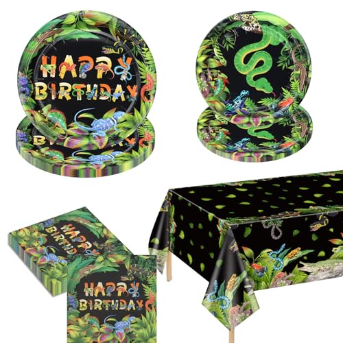 Reptile Party Dekorationen Teller Reptile Geburtstag Party Dekorationen Teller Servietten Wildlife Tischdecke für Dschungel Safari Eidechse Sumpf Reptile Geburtstag Party Zubehör, servieren 20 von PTECDROTS
