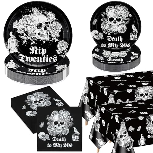 Tod zu meinen 20er Jahren Dekorationen - einschließlich Rip zu meinen 20er Jahren Pappteller, Servietten, Schädel Tischdecke für Halloween Party 30 Geburtstag Rip 20s Geburtstag Dekorationen, Serve 40 Tod zu meinen 20er Jahren Dekorationen - einschließlich Rip zu meinen 20er Jahren Pappteller, Servietten, Schädel Tischdecke für Halloween Party 30 Geburtstag Rip 20s Geburtstag Dekorationen, Serve 40 von PTECDROTS