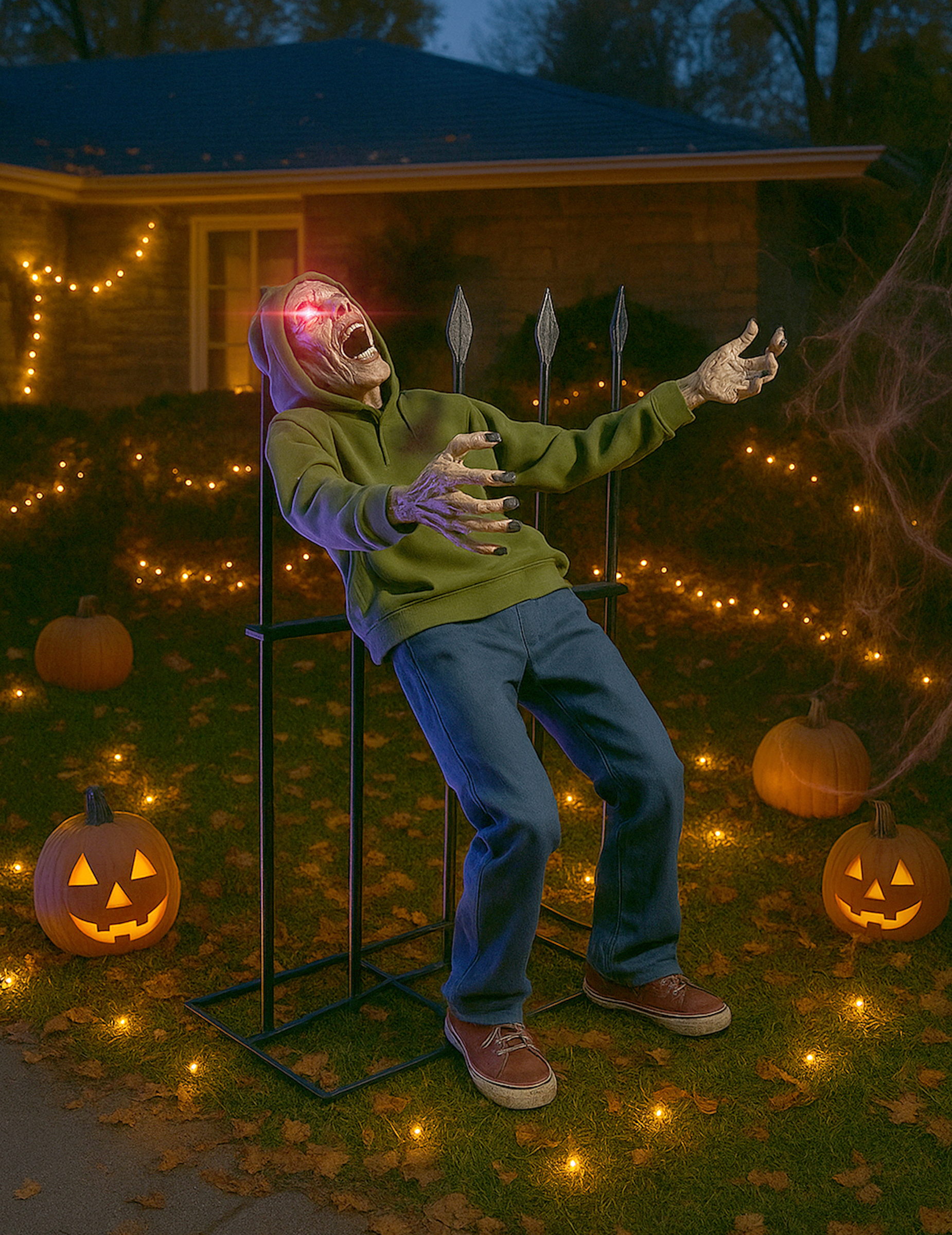 Animatronic Aufgespießter Zombie mit Sound und Licht für Halloween, 1,4m von PTIT CLOWN
