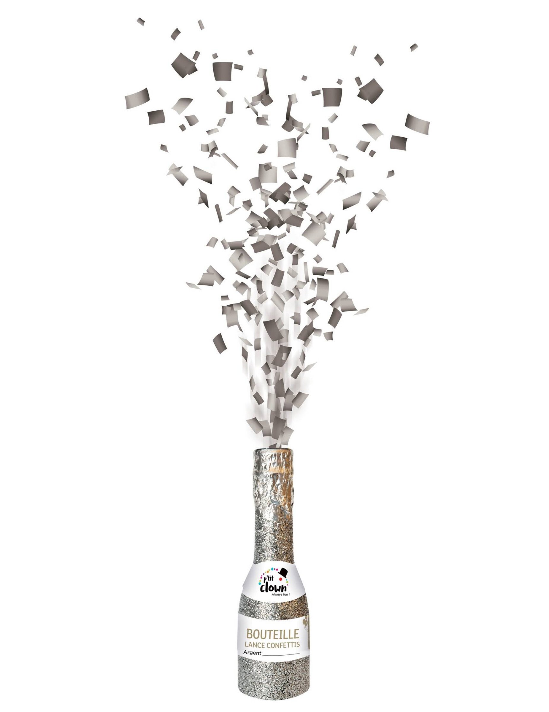 Konfetti Kanone Flasche Silber 16 cm Konfetti Kanone Flasche Silber 16 cm von PTIT CLOWN