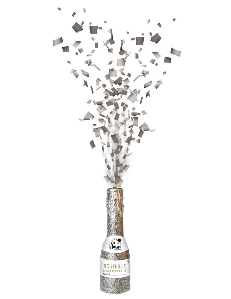 Konfetti Kanone Flasche Silber 16 cm von PTIT CLOWN
