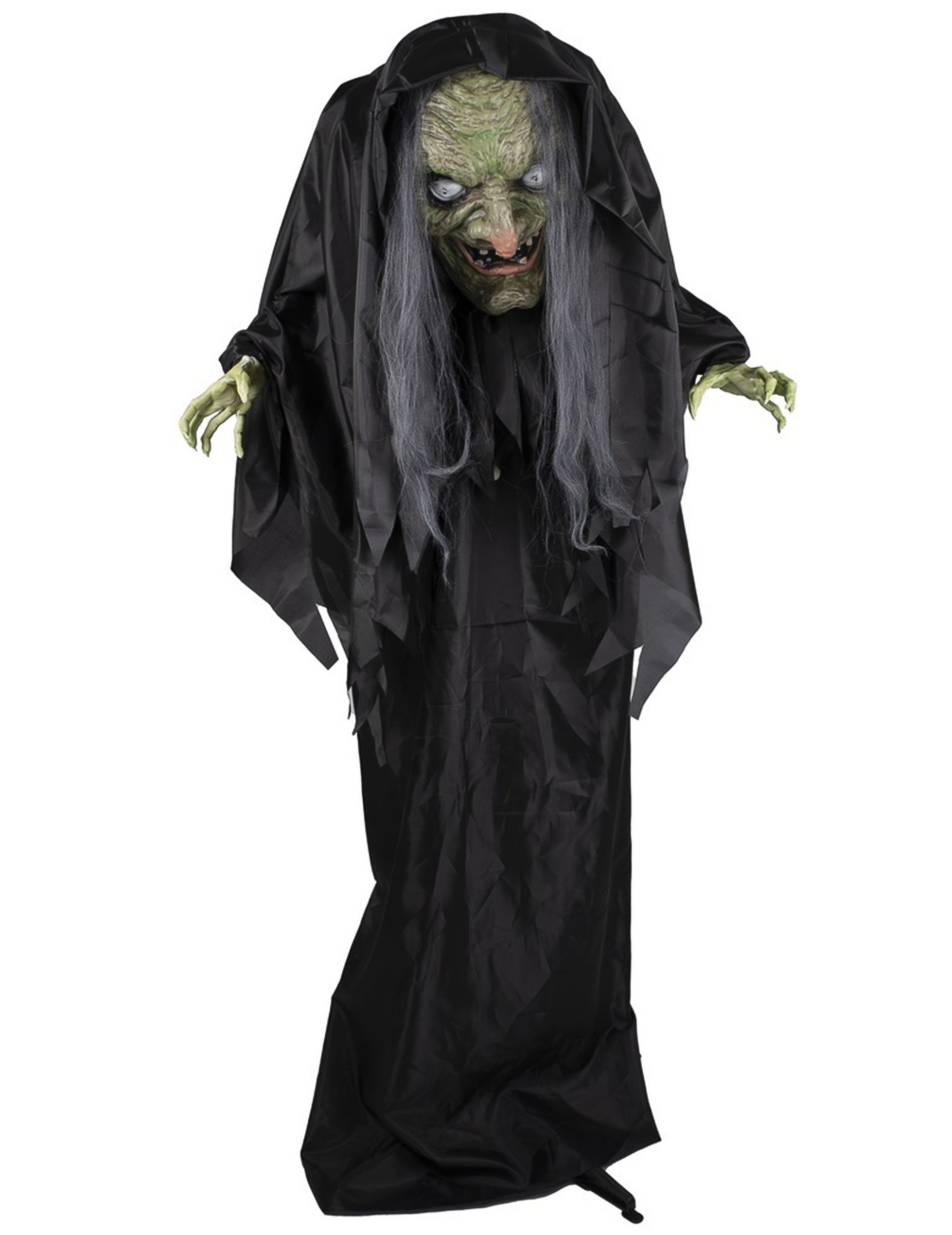 Lebensgroße animierte Horrornonne-Dekofigur mit Licht- und Soundeffekten Halloween-Deko schwarz-weiß-grau 205 cm von PTIT CLOWN