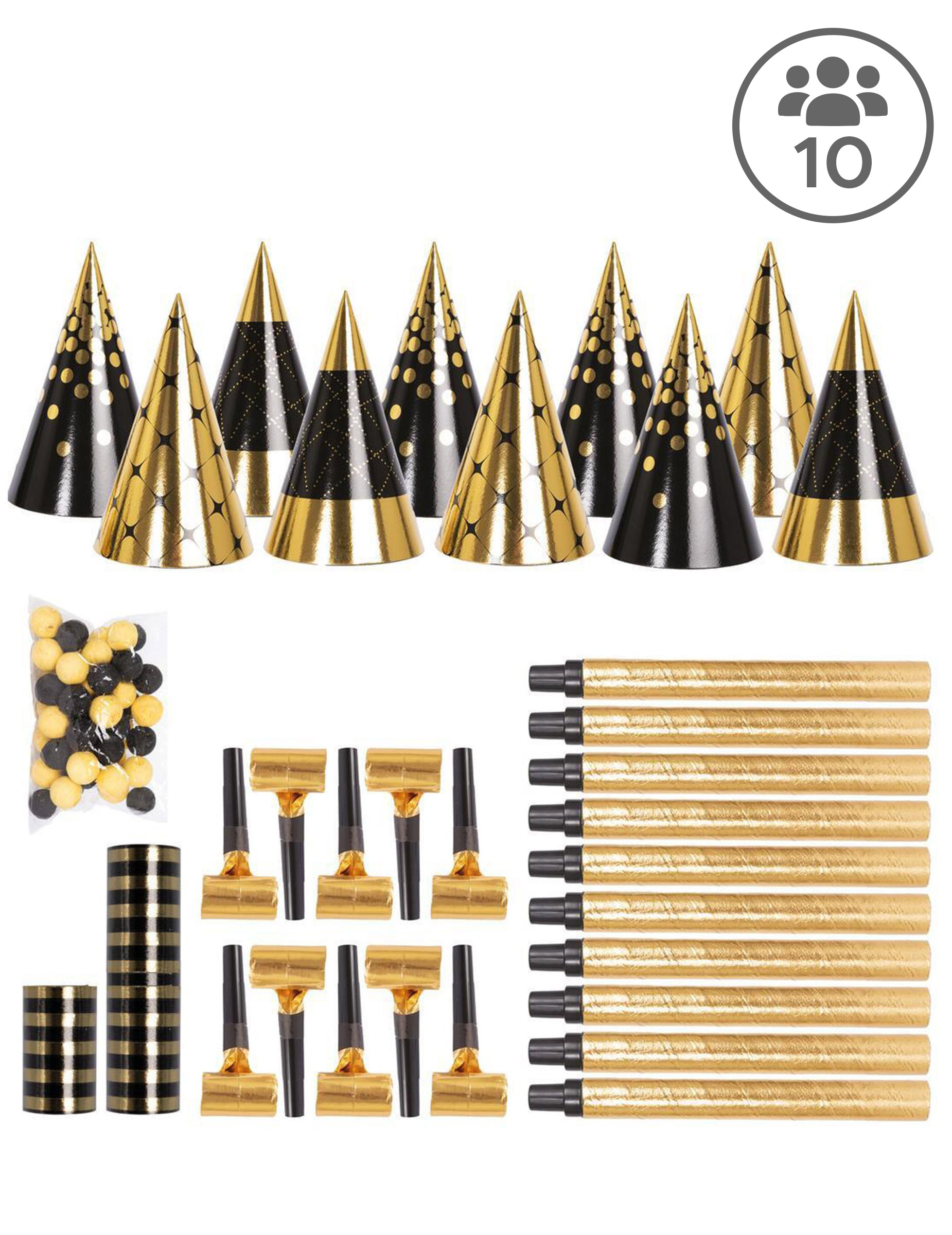 Party-Set Silvester 10 Personen Schwarz Gold Party-Set Party-Set Silvester 10 Personen Schwarz Gold Party-Set von PTIT CLOWN