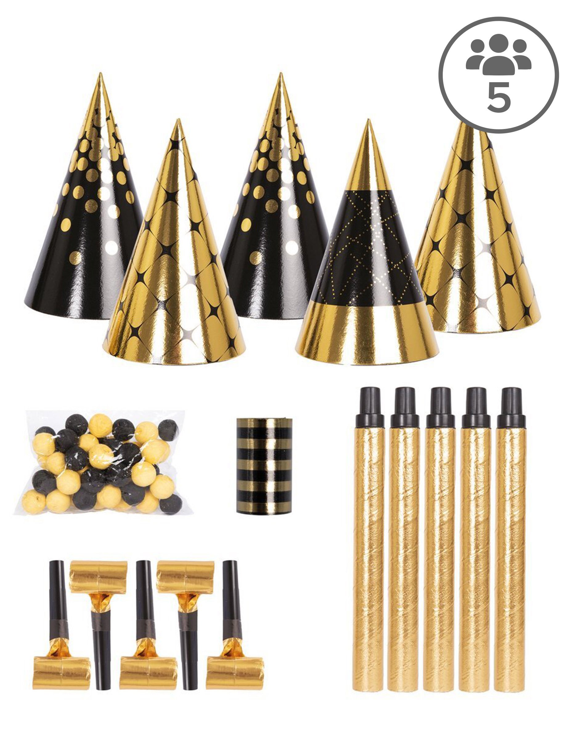 Party-Set Silvester 5 Personen Schwarz Gold Party-Set Silvester 5 Personen Schwarz Gold von PTIT CLOWN