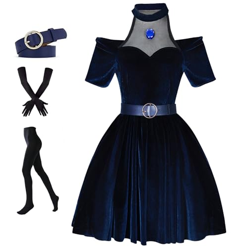 Anime-Cosplay-Kleid für Damen, Uniform, Velourskleid, komplettes Set, Halloween-Party-Kostüm (Größe M, Blau) von PTLYE