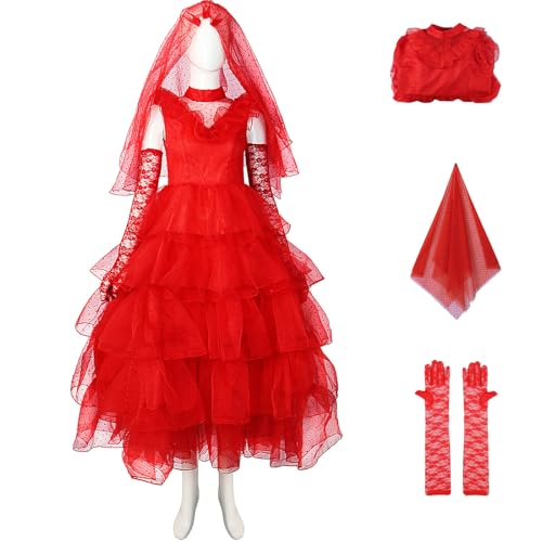 Halloween Gothic Damen rotes Hochzeitskleid Kostüm Tüllrock Vintage Goth Cosplay Party Outfits mit Schleier-Handschuhen, Rot für Erwachsene, X-Small Halloween Gothic Damen rotes Hochzeitskleid Kostüm Tüllrock Vintage Goth Cosplay Party Outfits mit Schleier-Handschuhen, Rot für Erwachsene, X-Small von PTLYE