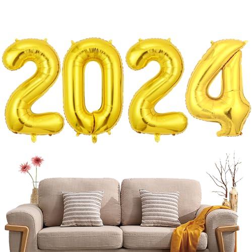 2024 Luftballons Gold, 101,6 cm Ziffern Heliumballons | Multifunktionale glänzende große silberne 2024 Luftballons für Weihnachtsdekoration Puchen von PUCHEN