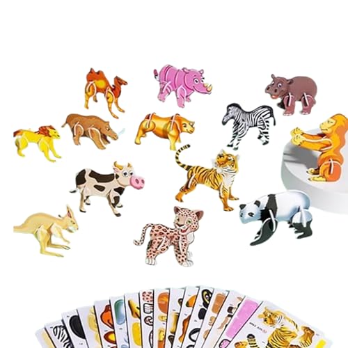 Educational 3D Cartoon Puzzle, 3D Puzzles Cubic Decor Paper Model Craft, Animals/Dinosaurs/Aircraft/Insects 3D Jigsaw Puzzle DIY Crafts, 3D Paper Puzzles Paper Craft DIY Puzz Kits (Animal,25Pcs) von PUCHEN