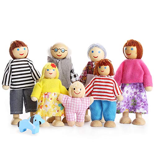 Playtee 7-köpfige Puppenfamilien Puppenhaus für Kinder Spiel Haus Geschenk Holz, Modern von Playtee
