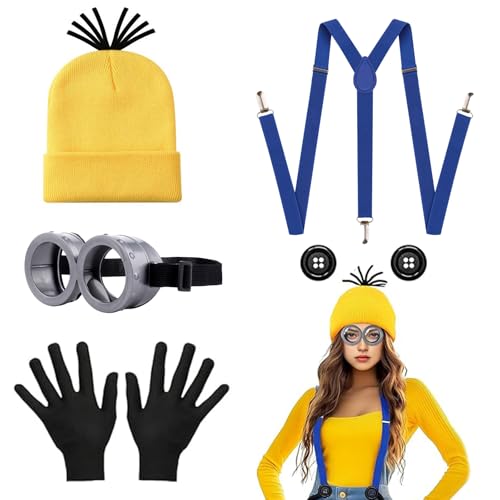PUERFOCA 6 STK Gelbes Kostüm set für cosplay, Halloween Kostüme Zubehör mit Brille Mütze Handschuhen Hosenträgern und Knöpfen, Karneval Kostüm für Damen Herren Kinder PUERFOCA 6 STK Gelbes Kostüm set für cosplay, Halloween Kostüme Zubehör mit Brille Mütze Handschuhen Hosenträgern und Knöpfen, Karneval Kostüm für Damen Herren Kinder von PUERFOCA