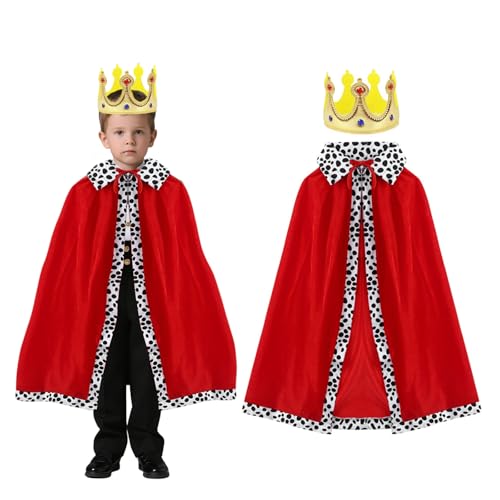 PUERFOCA Prinz Umhang Kinder, 90cm Junge König Rot Königsmantel mit Krone, Prinz Kostüm für Prinzenparty, Cosplay, Halloween, Kindertag, Karneval von PUERFOCA