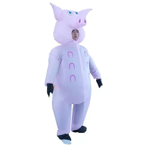 PUIEAUST Aufblasbare Halloween-Kostüme für Erwachsene, aufblasbares Tierkostüm für Herren, Erwachsenengröße, passend für 1,27 m bis 1,8 m, Uni (Hellrosa Schweine) von PUIEAUST