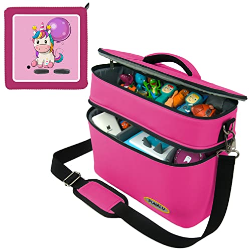 PUNALU große Tasche für Toniebox inkl. Schutzfolie passend für Toniebox, Platz für 68 Tonies, Set Toniebox Tasche + Toniebox Aufkleber (pink) von PUNALU