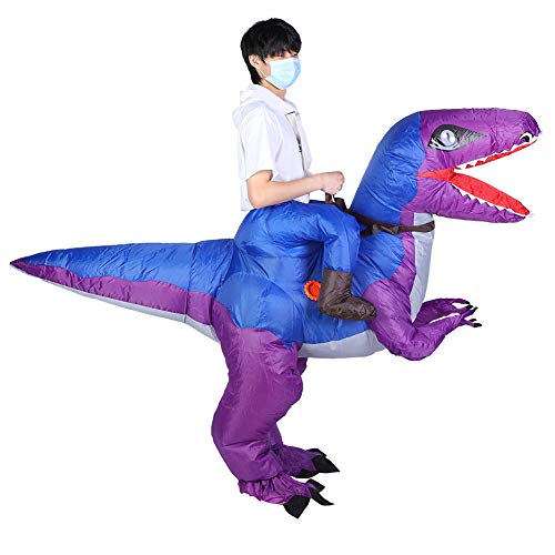 PUNELE Aufblasbares Dinosaurierkostüm mit Luftgebläse für Erwachsene und, Halloween -Party -Dekoration (X115 blau und lila) von PUNELE