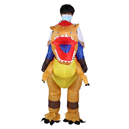 PUNELE Aufblasbares Dinosaurierkostüm mit Luftgebläse für Erwachsene und, Halloween -Party -Dekoration (X115 gelb und rot) von PUNELE