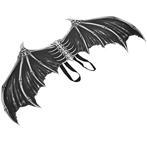 PUNELE Engel Flügel Kostümzubehör Faltbare Partyflügel Halloween Cosplay mit elastischem Gurt für Kinder Teens, 45x87cm (Schwarze weiße Knochenflügel HGDs19001b) von PUNELE
