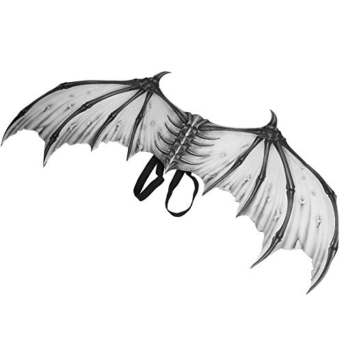 PUNELE Engel Flügel Kostümzubehör Faltbare Partyflügel Halloween Cosplay mit elastischem Gurt für Kinder Teens, 45x87cm (Weiße Schwarze Knochenflügel HGDS19001A) von PUNELE