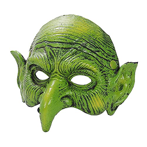 PUNELE Hexenmaske für alte gruselige Hexenmaske mit Gummiband, grünes Gesicht, Kobold, Elfenohren, Cosplay, Kostüm, Halbmaske mit Adlernase, Zauberin, Halloween, gruseliger Horror PUNELE Hexenmaske für alte gruselige Hexenmaske mit Gummiband, grünes Gesicht, Kobold, Elfenohren, Cosplay, Kostüm, Halbmaske mit Adlernase, Zauberin, Halloween, gruseliger Horror von PUNELE