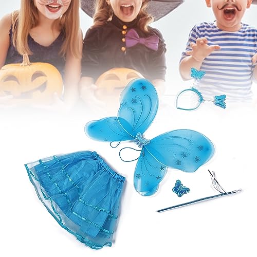 PUNELE Märchenbutterflügelflügel Halloween Kostüm Set mit Zauberstabstadband Rock für Partykleid (Einzelschichtflügel 4-teilige Set) von PUNELE