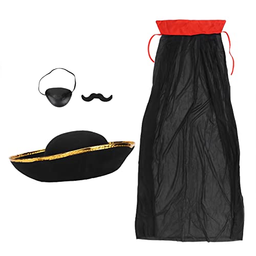 PUNELE Piratenhut, Augenklappe, Bart und Umhang für Halloween-Party, Geeignet für 55.12-66,93 Zoll Höhe, 4 PCs Piraten-Cosplay-Set, Schwarzes Piratenzubehör mit Gestricktem Stoff, PUNELE Piratenhut, Augenklappe, Bart und Umhang für Halloween-Party, Geeignet für 55.12-66,93 Zoll Höhe, 4 PCs Piraten-Cosplay-Set, Schwarzes Piratenzubehör mit Gestricktem Stoff, von PUNELE