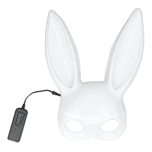PUNELE Weiße Hasenmaske Hase Maske Karnevalsmaske mit 3 Lichtmodis und AA Batteriebedarf für Partys Halloween Festivals (mit fluoreszierendem grünem Licht) von PUNELE