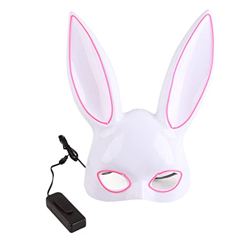 PUNELE Weiße Hasenmaske Hase Maske Karnevalsmaske mit 3 Lichtmodis und AA Batteriebedarf für Partys Halloween Festivals (mit rosa Licht) von PUNELE