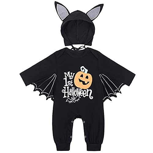 PUPYGIYUC Baby Fledermaus Kostüm Säuglings Fledermaus Kostüm Kürbis Halloween Spielanzug mit Hut mit großen Ohren 12-18 Monate 2 Stück Unisex von PUPYGIYUC