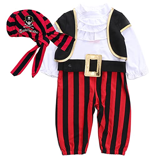 PUPYGIYUC Baby Piratenkostüm Halloween Kostüme für Jungen Halloween Kapitän Stinker 4-teiliges Set Strampler Gürtel Weste und Mütze 24-30 Monate von PUPYGIYUC