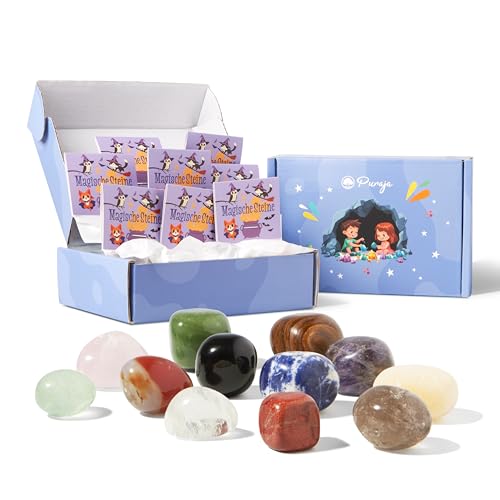 PURAJA 12x Magische Steine für Kinder | Glücksbringer Stein als Mitgebsel Kindergeburtstag | Glücksbringer Kinder | Geburtstag Mitgebsel von PURAJA