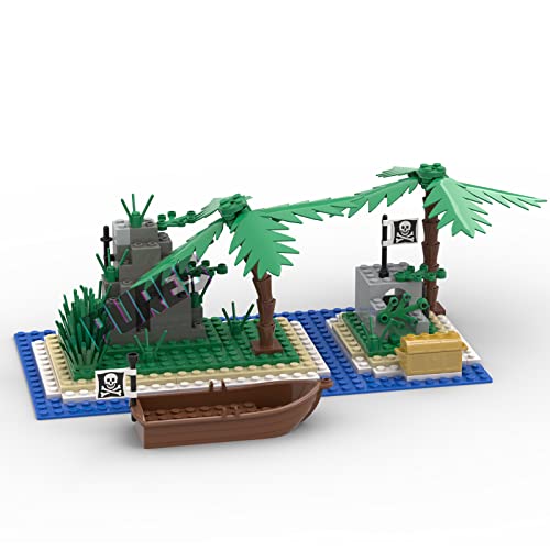 Pirateninsel für Lego Piraten der Karibik-PURES Haus Set mit Piratenschiff, Creative Architektur Klemmbausteine Kompatibel 21322 Pirates of Barracuda Bay, 31.8x19.7x 11.7 cm von PURES
