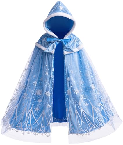 PURFEEL Elsa Prinzessinnen-Umhang für Mädchen, mit Kapuze, Schnee-Umhang, Halloween-Umhang für 7–10 Jahre PURFEEL Elsa Prinzessinnen-Umhang für Mädchen, mit Kapuze, Schnee-Umhang, Halloween-Umhang für 7–10 Jahre von PURFEEL