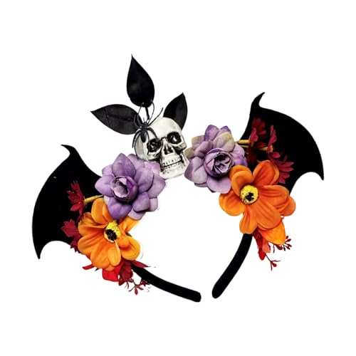Halloween-Party-Kopf-Accessoire, schwarz, Fledermaus-Schädel, Blumendesign, verstellbar, für Kostüme, Erwachsene, Kinder, Event, multisensorische Halloween-Party-Dekorationen von PURFUU