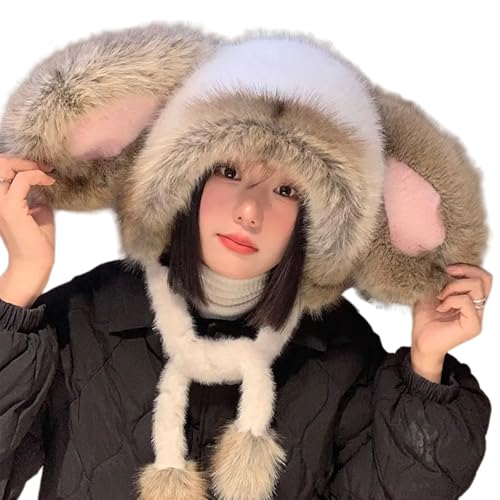PURFUU Hübscher Hut für Damen, Hasenohren, Mädchen, Party, Cosplay, Winter, Herbst, warme Mütze für Outdoor-Aktivitäten von PURFUU