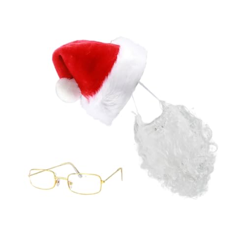 PURFUU Weihnachtsmann-Kostüm-Set für Erwachsene, Weihnachtsmannmütze, Weihnachtsmann-Bärte, Kunsthaar, Weihnachtsmann-Kostüm, Zubehör von PURFUU
