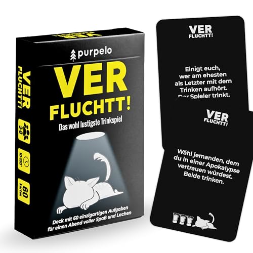 PURPELO Verfluchtt! - Lustiges Trinkspiel | Partyspiel mit 60 Aufgaben | 2+ Spieler | Gesellschaftsspiel für Erwachsene | Perfektes Kartenspiel für Party, alle Feiern und Spieleabende PURPELO Verfluchtt! - Lustiges Trinkspiel | Partyspiel mit 60 Aufgaben | 2+ Spieler | Gesellschaftsspiel für Erwachsene | Perfektes Kartenspiel für Party, alle Feiern und Spieleabende von PURPELO