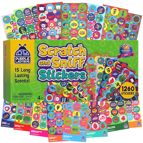 Duftende Stickers/Aufkleber von Purple Ladybug! Megaset aus 45 Bögen mit Lustigen Duftstickern für Lehrer und Kinder - 15 Verschiedenen Düfte wie Erdbeere, Zitrone uvm. Duftende Stickers/Aufkleber von Purple Ladybug! Megaset aus 45 Bögen mit Lustigen Duftstickern für Lehrer und Kinder - 15 Verschiedenen Düfte wie Erdbeere, Zitrone uvm. von PURPLE LADYBUG