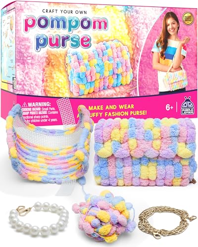 PURPLE LADYBUG Pompon-Tasche Bastelset - Geschenk für Kinder ab 6 Jahren, Coole Geschenkidee für Mädchen von 7-13 Jahren, Geschenke und Bastelset für Mädchen von PURPLE LADYBUG