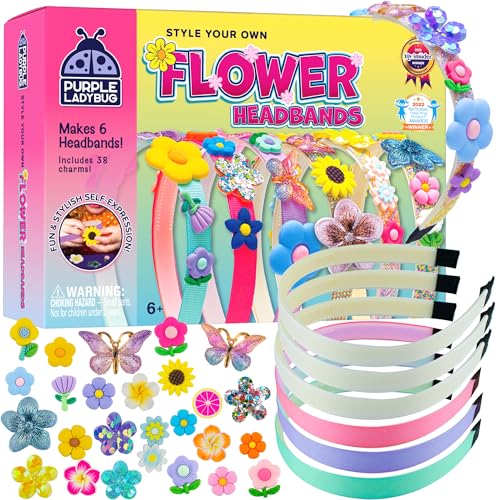 PURPLE LADYBUG Blumen Haarreifen Mädchen - Geschenke Kinder - Haarschmuck Bastelset Kinder 6-12 Jahre - Geschenk für Mädchen - Basteln Mädchen 10 Jahre - Spielzeug, Geburtstagsgeschenk von PURPLE LADYBUG
