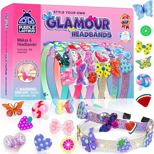 PURPLE LADYBUG Haarreifen Bastelset Kinder ab 6 Jahre - Geschenke Kinder 10 Jahre - Kreatives Basteln Mädchen 8 Jahre - Mädchen Geschenke 11 Jahre - DIY Haarschmuck Mädchen ab 4-12 Jahre von PURPLE LADYBUG