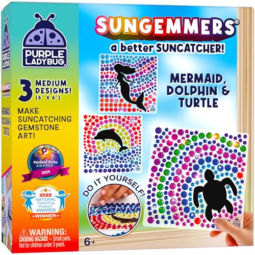 PURPLE LADYBUG Sungemmers Fenster Mosaik Bastelset Kinder ab 6 Jahre - Coole Geschenke Kinder 4-12, Meerjungfrau Geschenk Mädchen 7 Jahre - Basteln Mädchen 8 Jahre - DIY Window Diamond Painting von PURPLE LADYBUG