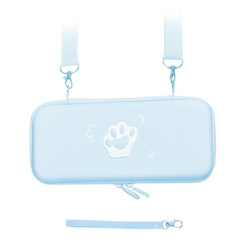 Tragetasche für Switch, Tragbare Hartschalentasche aus PU Leder mit Reisespieltasche, Niedliche Katzenpfoten Schutzhülle für Switch Spielekonsolen Zubehör (Blue) von PUSOKEI