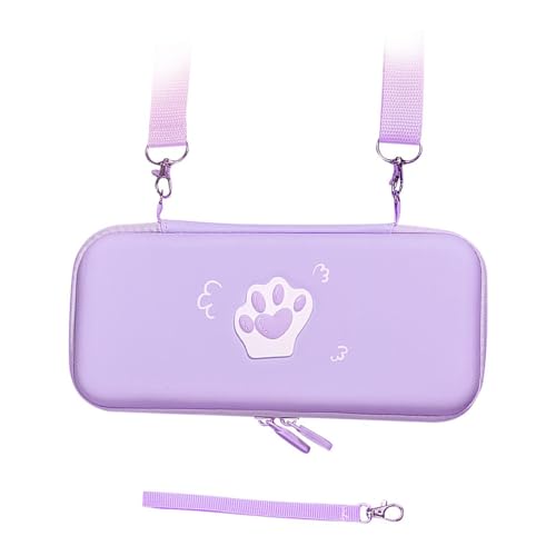 Tragetasche für Switch, Tragbare Hartschalentasche aus PU Leder mit Reisespieltasche, Niedliche Katzenpfoten Schutzhülle für Switch Spielekonsolen Zubehör (violett) von PUSOKEI