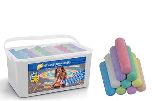 PUSTEFIX MALEFIX Straßenmalkreide 50er Packung I Malkreide für Kinder und Erwachsene I Vielfalt an Farben I Leuchtend und Kräftig I Wasserlösliche und hochwertige Kreide I für Straße u. Hof von PUSTEFIX