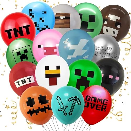 32 Stück Pixel Luftballons, Spielwelt Deko für Geburtstag,Gaming-Thema Party Supplies Pixel Geburtstag Dekorationen für Jungen Mädchen Erwachsene Pixel Party Tasche Füller Raum Deko von PUTUODA