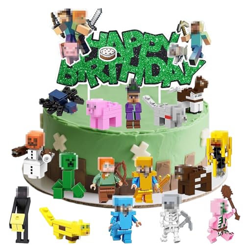 Kuchen Deko Kindergeburtstag Junge,17-teiliges Pixel Figuren Set zum Selbstbauen, Nicht Essbare Cake Topper für Videospiel Mottoparty von PUTUODA