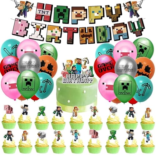 Pixel Deko Kindergeburtstag Jungen, 50 TLG Miner Geburtstag Deko,Videospiel Partyzubehör mit Ballons, Cupcake Topper, Banner & Band, Pixelwelt Geburtstagsdeko für Gamer Kinder 7 8 9 Jahre Pixel Deko Kindergeburtstag Jungen, 50 TLG Miner Geburtstag Deko,Videospiel Partyzubehör mit Ballons, Cupcake Topper, Banner & Band, Pixelwelt Geburtstagsdeko für Gamer Kinder 7 8 9 Jahre von PUTUODA