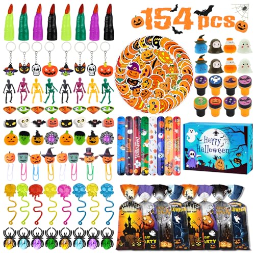PUWOWYE Halloween Mitgebsel Kinder, 154 Stück Halloween Geschenke Kinder mit Geschenke Box, Mitgebsel Halloween Spielzeug Zubehör Geschenke mit Schlüsselanhänger, Stempel, Kürbis Radiergummi, Ring PUWOWYE Halloween Mitgebsel Kinder, 154 Stück Halloween Geschenke Kinder mit Geschenke Box, Mitgebsel Halloween Spielzeug Zubehör Geschenke mit Schlüsselanhänger, Stempel, Kürbis Radiergummi, Ring von PUWOWYE